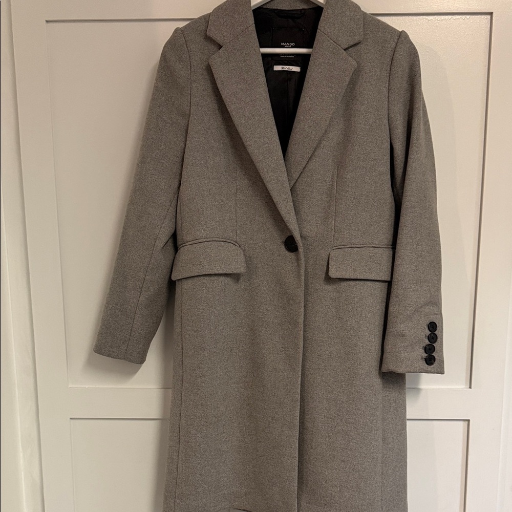 Mango Single-Button Grey Wool-Blend Trench Coat